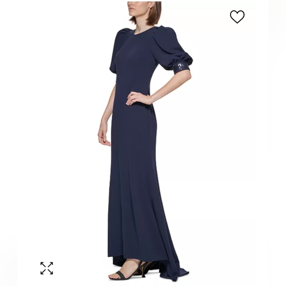 Calvin Klein Sequined-Sleeve V-Back Gown in Black Size 8 - Picture 2 of 12